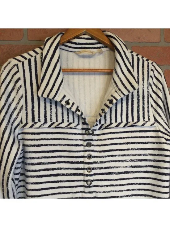 Soft Surroundings Striped Pullover Tunic Top Size M Navy White Nautical Preppy - Picture 2 of 7